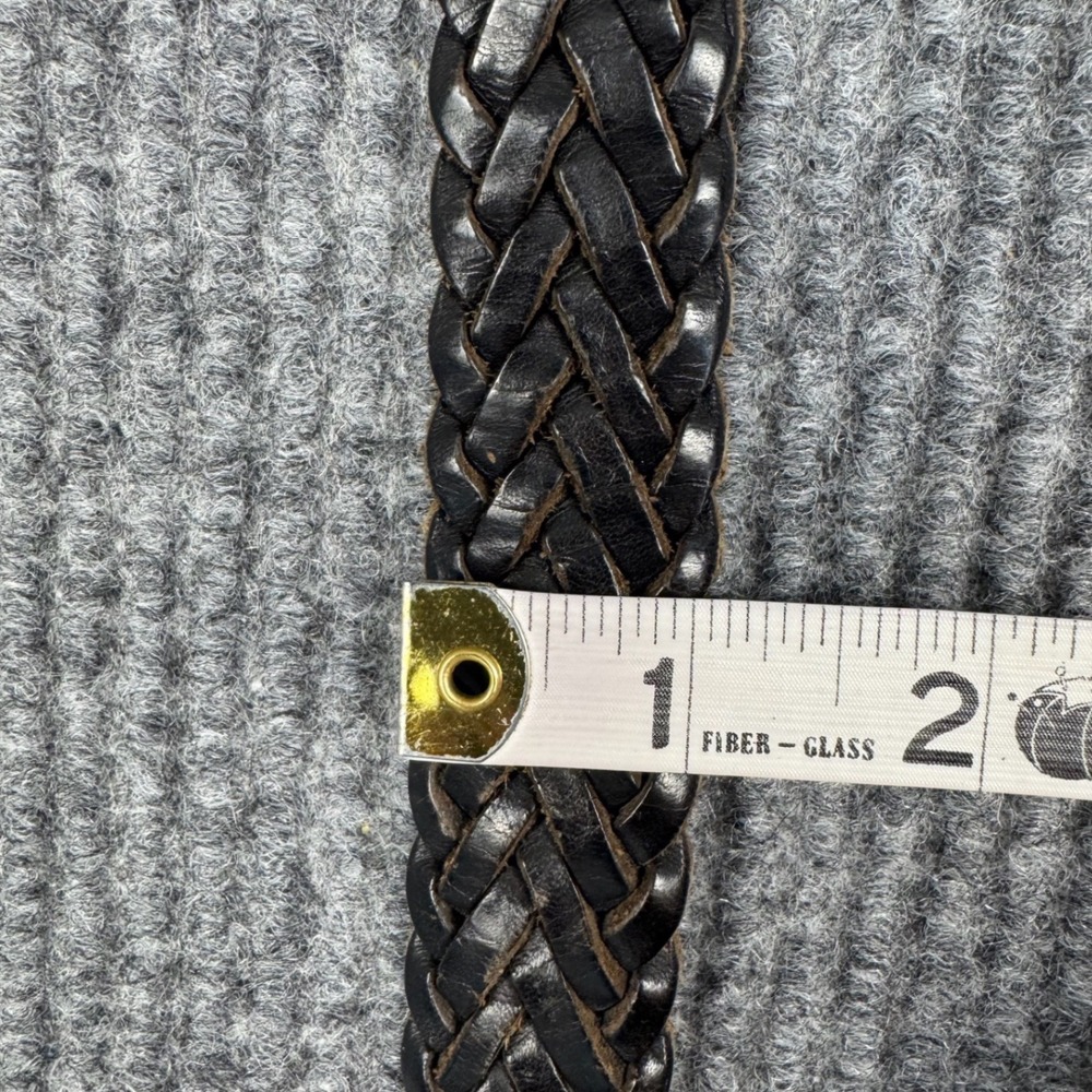 Black Woven Leather Braided Belt Womens M Solid Brass Buckle Classic - Picture 8 of 9